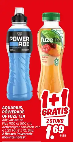 Dekamarkt Aquarius, powerade of fuze tea aanbieding