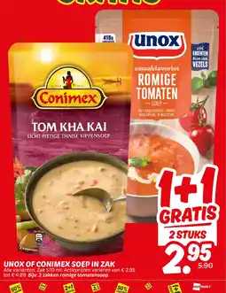 Dekamarkt Unox of conimex soep in zak aanbieding