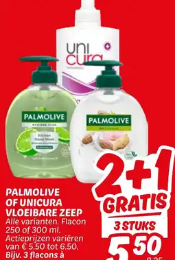 Dekamarkt Palmolive of unicura vloeibare zeep aanbieding
