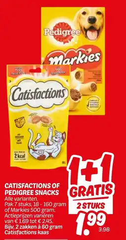 Dekamarkt Catisfactions of pedigree snacks aanbieding