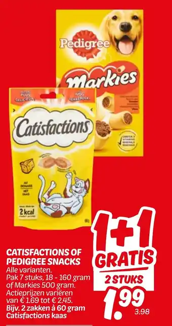 Dekamarkt Catisfactions of pedigree snacks aanbieding