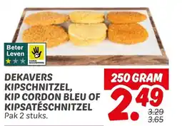 Dekamarkt Dekavers kipschnitzel, kip cordon bleu of kipsatéschnitzel aanbieding