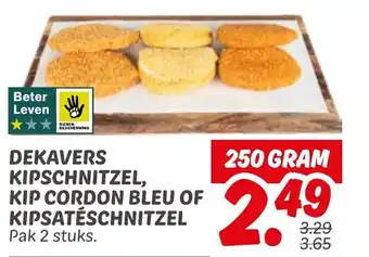 Dekamarkt Dekavers kipschnitzel, kip cordon bleu of kipsatéschnitzel aanbieding