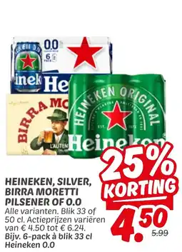 Dekamarkt Heineken, silver, birra moretti pilsener of 0.0 aanbieding