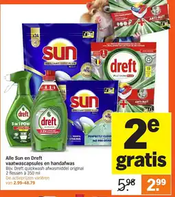 Albert Heijn Alle Sun en Dreft vaatwascapsules en handafwas aanbieding