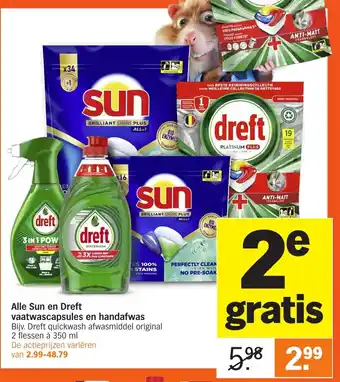 Albert Heijn Alle Sun en Dreft vaatwascapsules en handafwas aanbieding