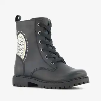 Scapino Stap leren meisjes veterboots met hartje zwart aanbieding
