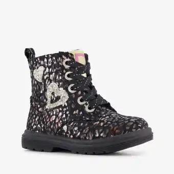 Scapino Blue Box meisjes veterboots met glitters en hartjes zwart aanbieding