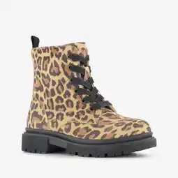 Scapino Stap leren meisjes veterboots met panterprint bruin aanbieding