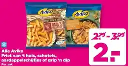 PLUS Alle Aviko Friet van 't huis, schotels, aardappelschijfjes of grip 'n dip aanbieding