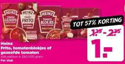 PLUS Heinz Frito, tomatenblokjes of gezeefde tomaten aanbieding