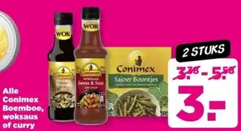 PLUS Alle Conimex Boemboe, woksaus of curry aanbieding