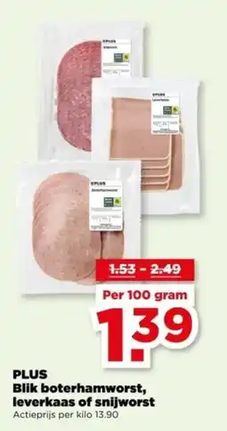 PLUS PLUS Blik boterhamworst, leverkaas of snijworst aanbieding
