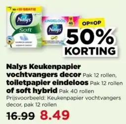 PLUS Nalys Keukenpapier vochtvangers decor, toiletpapier eindeloos of soft hybrid aanbieding