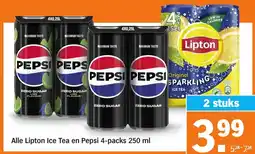 Albert Heijn Alle Lipton Ice Tea en Pepsi 4 packs aanbieding