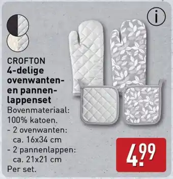 ALDI Crofton 4-delige ovenwanten en pannen lappenset aanbieding