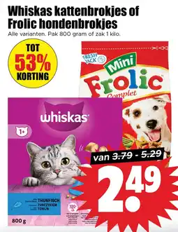 Dirk Whiskas kattenbrokjes of Frolic hondenbrokjes aanbieding