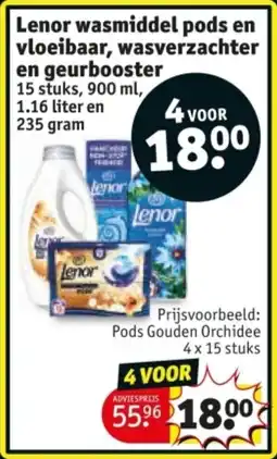 Kruidvat Lenor wasmiddel pods en vloeibaar, wasverzachter en geurbooster aanbieding