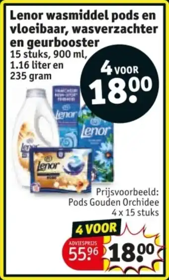 Kruidvat Lenor wasmiddel pods en vloeibaar, wasverzachter en geurbooster aanbieding