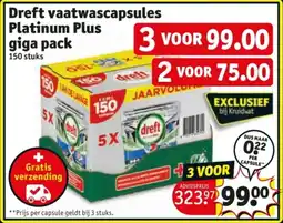 Kruidvat Dreft vaatwascapsules Platinum Plus giga pack aanbieding
