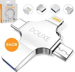 Bol.com USB Stick 64GB - Flashdrive voor iPhone / iOS / Android 64GB - Flash Drive 4 In 1 - Douxe T03 aanbieding