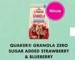 Albert Heijn Quaker granola zero sugar added strawberry & blueberry aanbieding