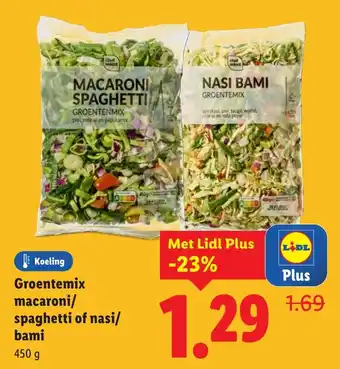 Lidl Groentemix macaroni/ spaghetti of nasi/ bami aanbieding