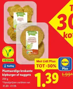 Lidl Plantaardige krokante kipburger of nuggets aanbieding