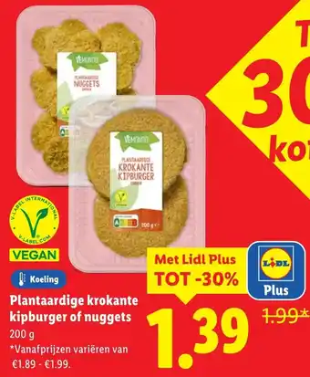 Lidl Plantaardige krokante kipburger of nuggets aanbieding