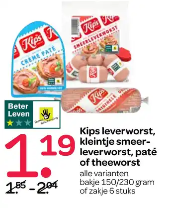 Spar Kips leverworst, kleintje smeer- leverworst, paté of theeworst 15/230 gram aanbieding