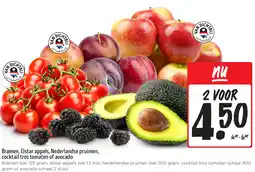 Jumbo Bramen, Elstar appels, Nederlandse pruimen, cocktail tros tomaten of avocado aanbieding