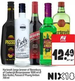 Jumbo Hartevelt Jonge Jenever of Berenburg of Coebergh Bessenjenever of Bols Vodka, Passoã of Pisang Ambon aanbieding