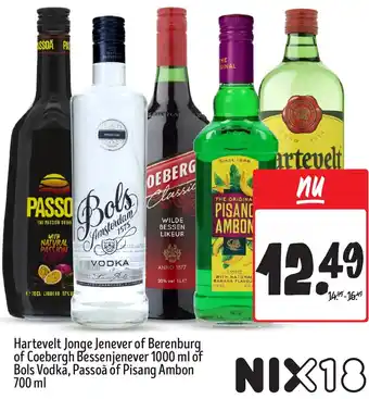 Jumbo Hartevelt Jonge Jenever of Berenburg of Coebergh Bessenjenever of Bols Vodka, Passoã of Pisang Ambon aanbieding