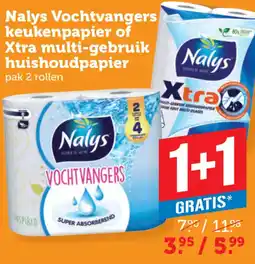 Coop Nalys Vochtvangers keukenpapier of Xtra multi gebruik huishoudpapier aanbieding