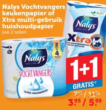 Coop Nalys Vochtvangers keukenpapier of Xtra multi gebruik huishoudpapier aanbieding