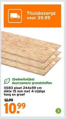 GAMMA OSB3 plaat 244x59 cm dikte 15 mm met 4-zijdige tong en groef aanbieding
