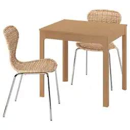 IKEA Eikenhouten tafelset met 2 rotan stoelen aanbieding