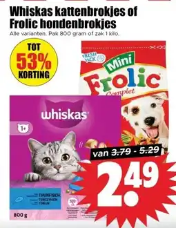 Dirk Whiskas kattenbrokjes of Frolic hondenbrokjes aanbieding