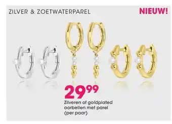 Lucardi Zilveren of goldplated oorbellen met parel aanbieding