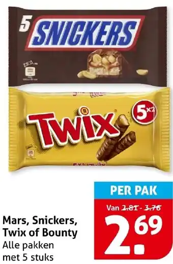 Hoogvliet Mars, Snickers, Twix of Bounty aanbieding