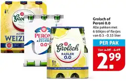 Hoogvliet Grolsch of Peroni 0.0 aanbieding