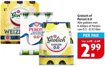 Hoogvliet Grolsch of Peroni 0.0 aanbieding