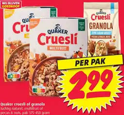 Boni Quaker cruesli of granola aanbieding