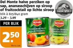 Poiesz Del Monte halve perziken op sap, ananasschijven op siroop of fruitcocktail op lichte siroop aanbieding