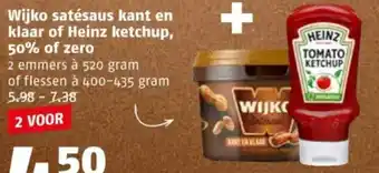 Poiesz Wijko satésaus kant en klaar of Heinz ketchup, 50% of zero aanbieding