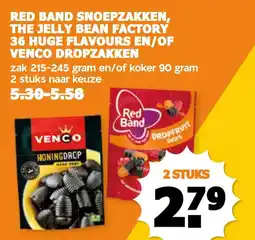 Coop Red band snoepzakken the jelly bean factory 36 huge flavours en/of venco dropzakken aanbieding