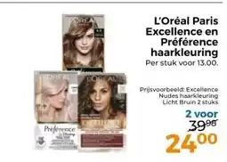 Trekpleister L'Oréal Paris Excellence en Préférence haarkleuring Per stuk voor 13.00. aanbieding