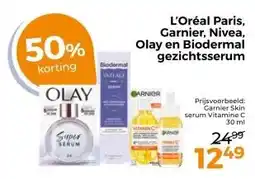 Trekpleister L'Oréal Paris, Garnier, Nivea, Olay en Biodermal gezichtsserum aanbieding