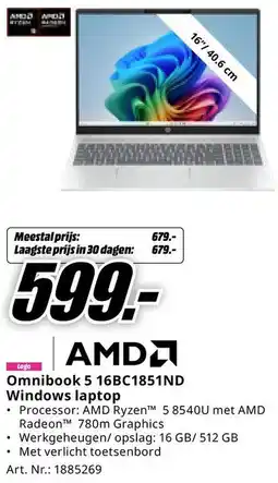 MediaMarkt AMD Omnibook 5 16BC1851ND Windows laptop aanbieding