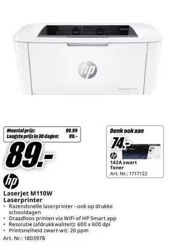 MediaMarkt HP Laserjet M110W Laserprinter aanbieding
